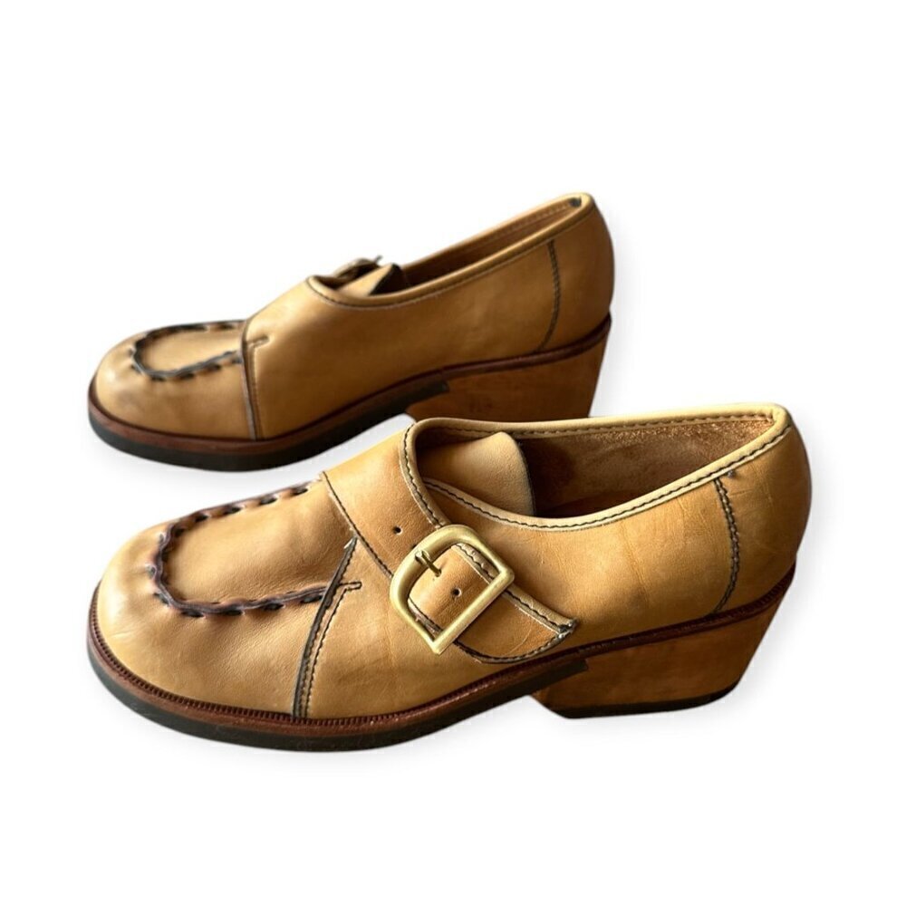 Vintage Womens Buskens Leather Monk Strap Shoes, Size 8 1/2 M, Deadstock
